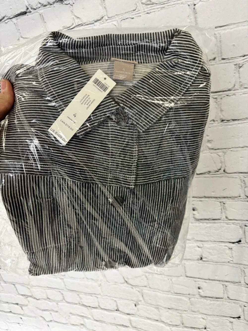 *New* CHICO’S Women’s Striped Black & White Stretch Denim - Size 4 - US 20/22 - Picture 7 of 8
